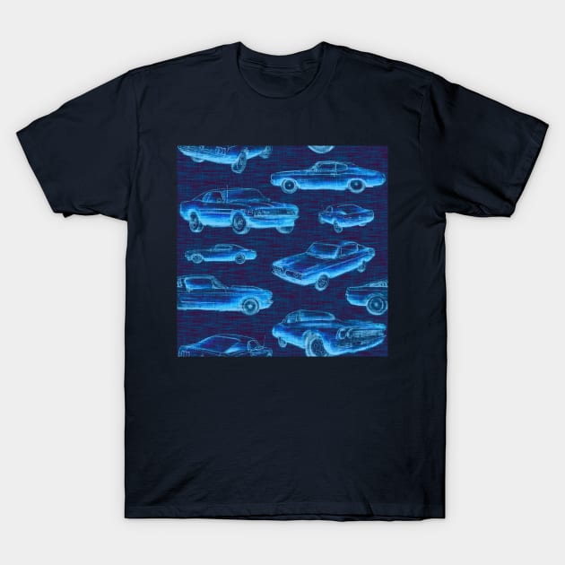 Muscle Cars- Dark Blue Glow T-Shirt by SugarPineDesign